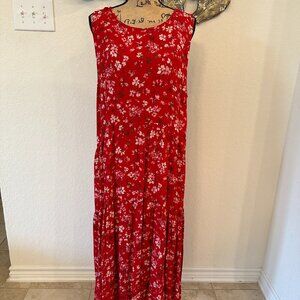 Time and Tru Red Floral Sleeveless Maxi Dress Size XL